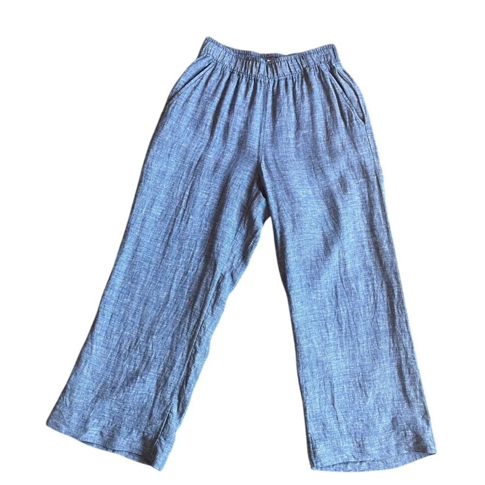 Sigrid Olson blue linen pull on wide leg pant size S